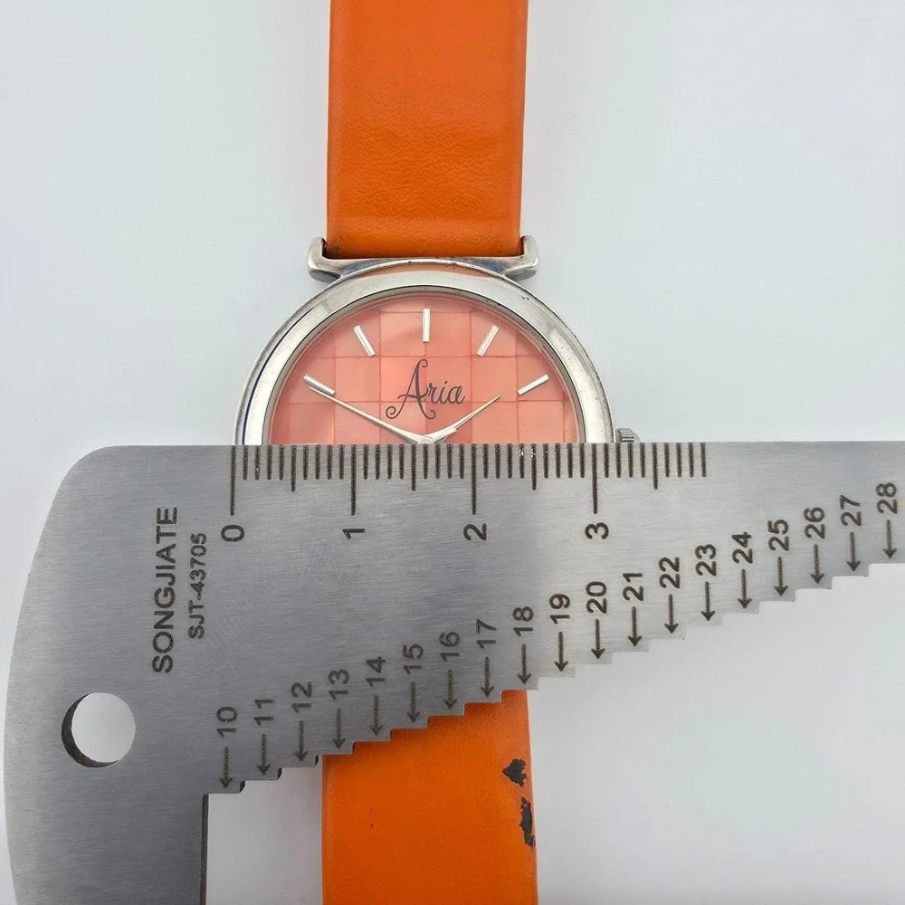 ARIA Ladies Watch 925 Sterling Silver Mother Of Pearl Dial Orange Leather 7.75